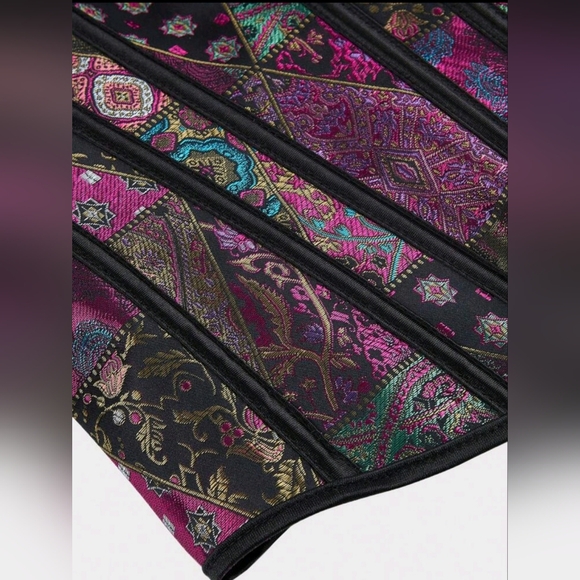 NWT Patchwork Multicolor Floral Jacquard Lace Up Corset SZ L - Picture 5 of 15